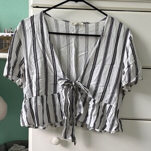 PacSun Black and White Striped Tie-Front Blouse